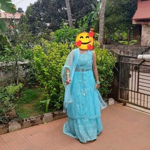 🩵 Grand Blue Netted Lehenga Choli Set