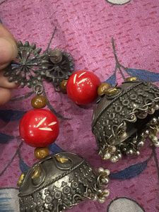 Boho Red Jhumka Earrings