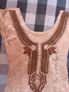 Beige Embroidered Kurta