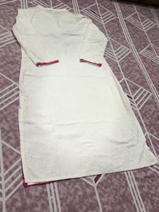 White Kurta with Embroidered Neckline