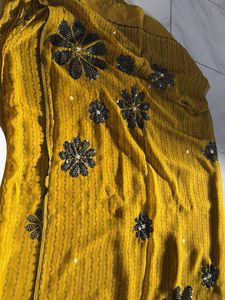 Yellow Saree with Floral Embellishments