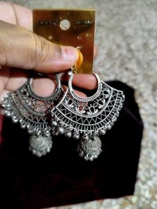 Boho Oxidized Silver Jhumka Earrings