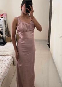 Elegant Pink Satin Maxi Dress