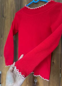 Red Ribbed Long Sleeve Sweater
