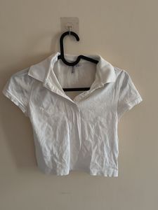 White Cropped Polo Top