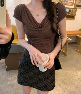 Brown Cowl Neck Top