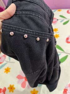 (studded)Black Wide Leg Jeans
