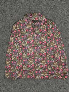 Floral Print Quarter Zip Long Sleeve Top