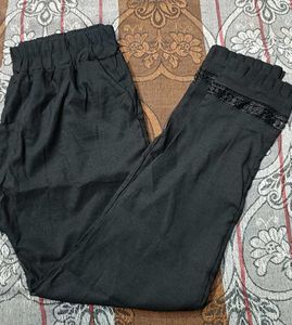 Black Palazzo Pants with Lace Detail
