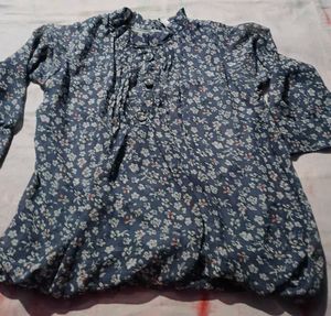 Blue Floral Long Sleeve Top
