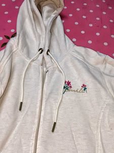 Floral Embroidered Zip-Up Hoodie