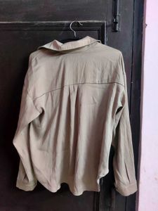Chic Beige Button-Up Twist Front Shirt