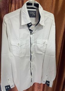 Men’s White Double Pocket Casual Shirt