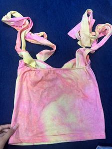 Tie-Dye Crop Top with Tie Shoulders