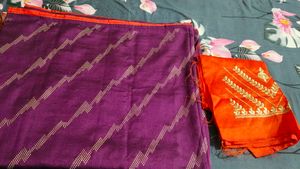new purple sari with unstitched blouse