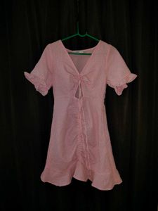 Pink Gingham Tie-Front Mini Dress