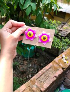 Handmade Pink Flower Earrings