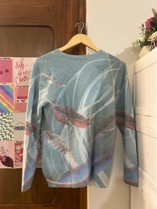 Light Blue Feather Print Sweater