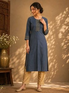 Elegant Grey Kurta with Golden Embroidery
