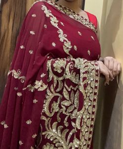 Elegant Embroidered Red Saree with blouse