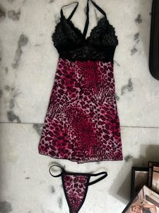 Pink Leopard Print Lingerie Dress