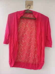 Pink Lace Back Cardigan cotton Shrug