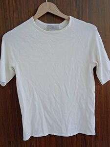 Cream Short Sleeve Knit Top