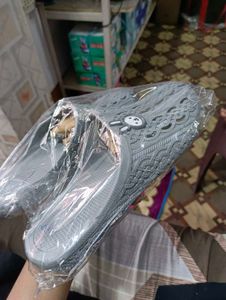 New Cute Gray Slippers with Cartoon Detail