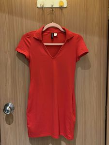 H&M - V Neck Polo Style Red Dress
