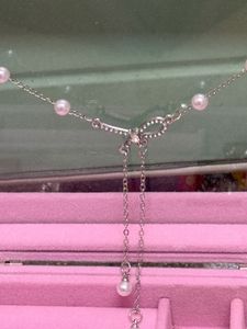 silver plated Elegant Pearl and Bow Necklace