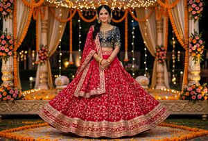 Stunning Red Embroidered Lehenga Choli