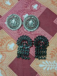 Oxidised Jhumka Earrings Set