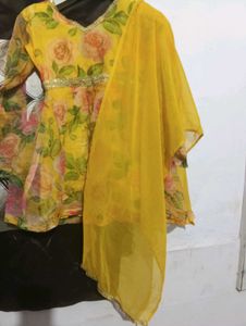 Beautiful Yellow Floral kurti with shrara and dupp