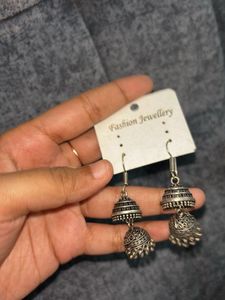 Elegant Oxidized Silver Jhumka Earrings