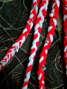 Red &amp; White Braided Hair Accessory with Bells