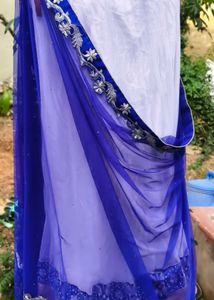 Elegant Blue Saree with Silver Embroidery