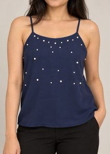 Navy Blue Cami Top with Pearls