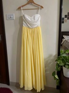 White &amp; Yellow Strapless Maxi Dress