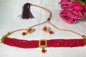 Stunning Red Beaded Choker Necklace
