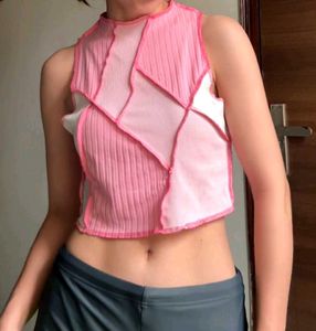 Shein Patchwork Pink Ribbed Crop tank Top