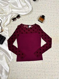 Maroon Polka Dot Long Sleeve Top