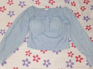 Light Blue Smocked Off-Shoulder Top