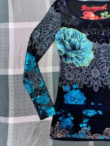 y2k vintage Desigual Blue Floral Long Sleeve Top