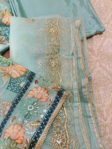 Designer Teal Embroidered Kurti Set