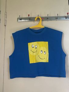 Blue Smiley Face Crop Top