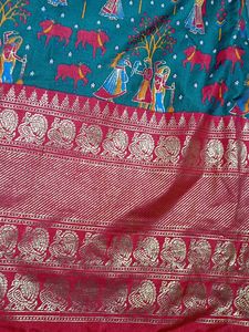 Greenred Pattu Silk Sari With Golden Zari Print