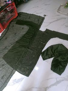 Elegant Olive Green Embroidered Kurta Set