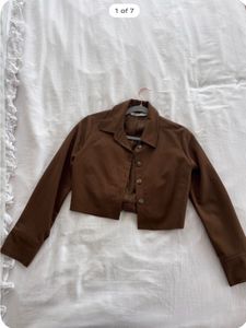 ZARA Brown Pleated Scrunched Details Crop Jacket