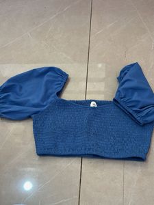 Chic Blue Smocked Puff Sleeve Top