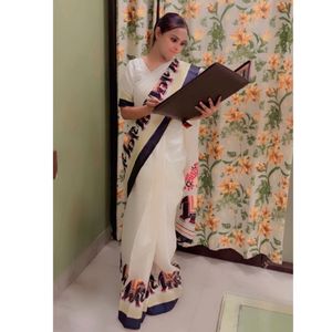 Elegant White Saree With Stech Designer Blouse